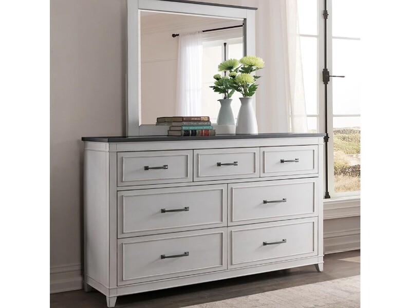 Exquisite Coastal 7-Drawer Dresser, Grey and White