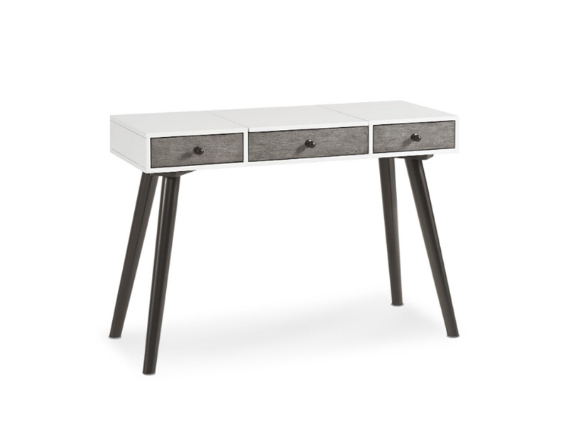 Mid-Century 2-Drawer Vanity/Desk, White, Grey and Black