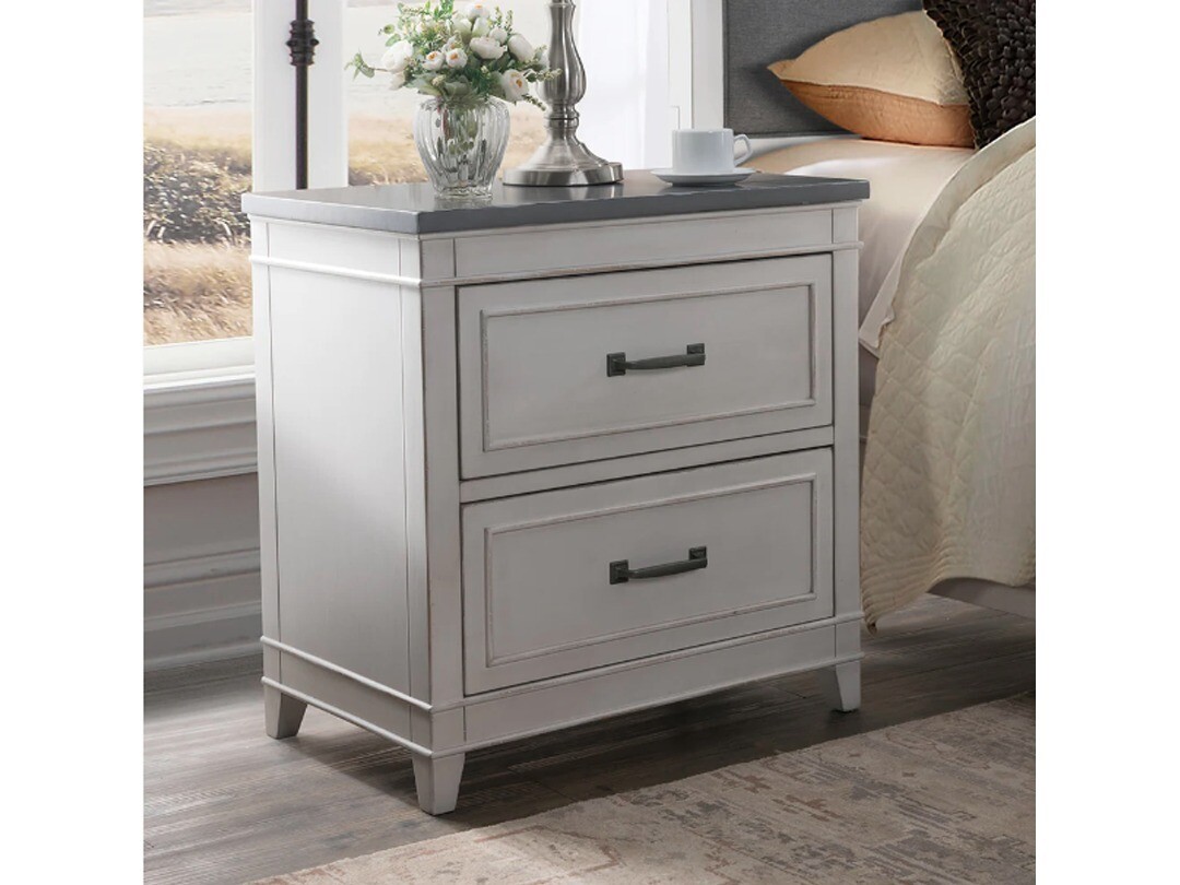 Exquisite Coastal 2-Draw Nightstand, Grey and White