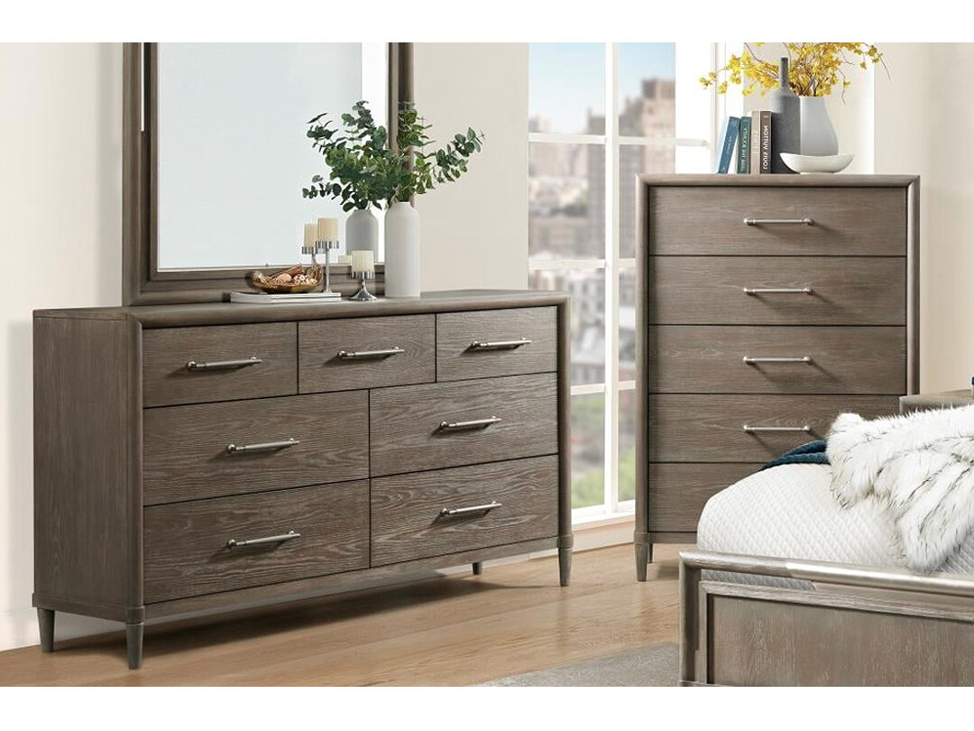 Brushed Nickel 7-Drawer Dresser, Wood and Metal