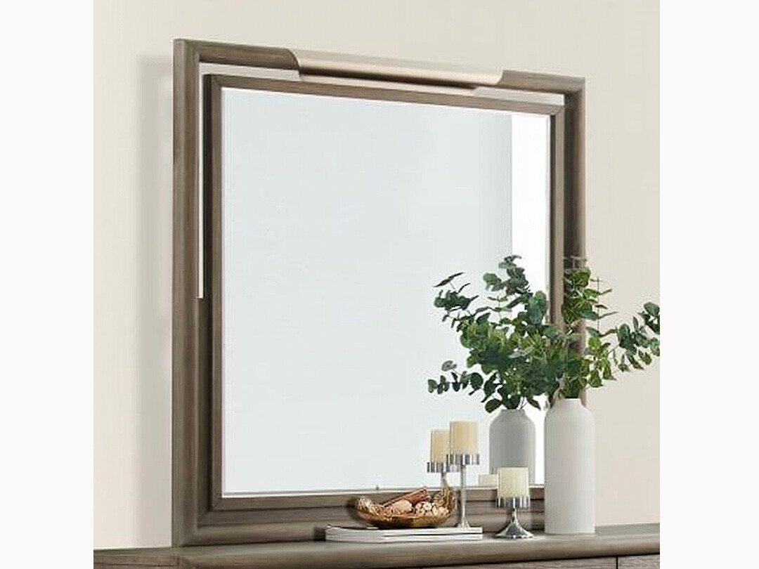 Brushed Nickel, Wood and Metal Landscape Mirror