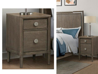 Brushed Nickel, 2-Drawer Nightstand, Wood and Metal