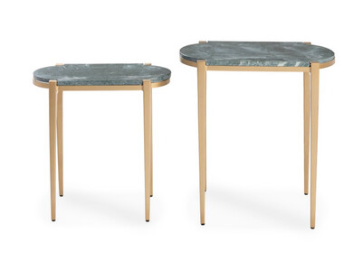 Marble Top Nested Accent Tables, Gold, Grey, Green
