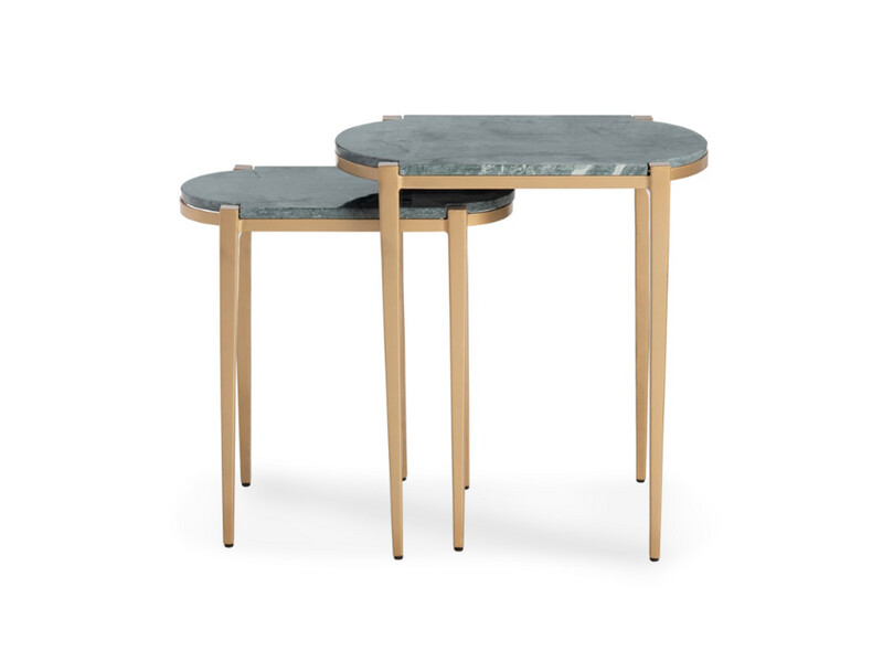 Marble Top Nested Accent Tables, Gold, Grey, Green