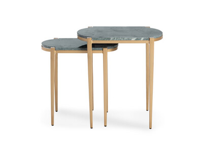 Marble Top Nested Accent Tables, Gold, Grey, Green
