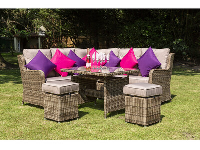 4 Pc, Outdoor Woven Corner Set, Cushions/Pillows: Champagne, Pink, Purple