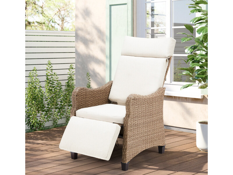 Wicker Outdoor Reclining Chair, Upholstered White