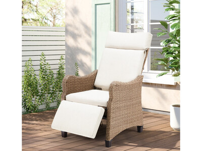 Wicker Outdoor Reclining Chair, Upholstered White