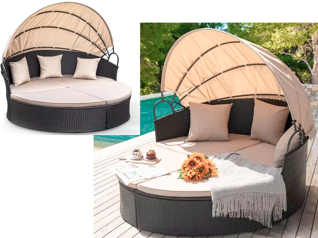 Outdoor Canopy Daybed, Cushions /Pillows: Off-white