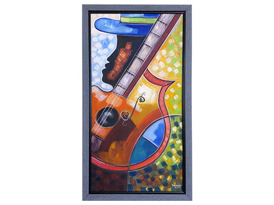 18&quot; x 32&quot; | Unique Painting by Nahshon, &quot;Guitar Man&quot;, Framed, Acrylic on Canvas