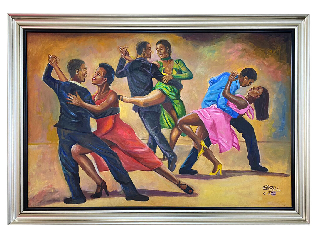 28&quot; x 16&quot; | Unique Figurative Painting by Campbell, &quot;Waltz&quot;, Framed, Acrylic on Canvas