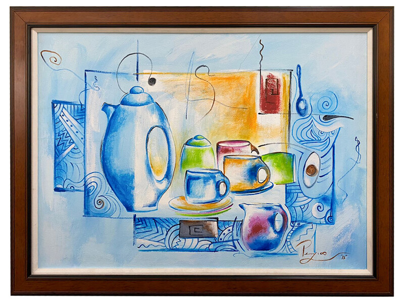 41&quot; x 31&quot; | Unique Painting by Perry, &quot;Eyes on Tea Time&quot;, Framed, Acrylic on Canvas