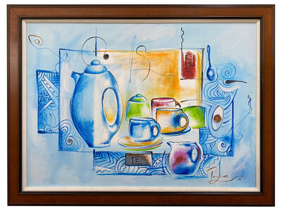 41&quot; x 31&quot; | Unique Painting by Perry, &quot;Eyes on Tea Time&quot;, Framed, Acrylic on Canvas