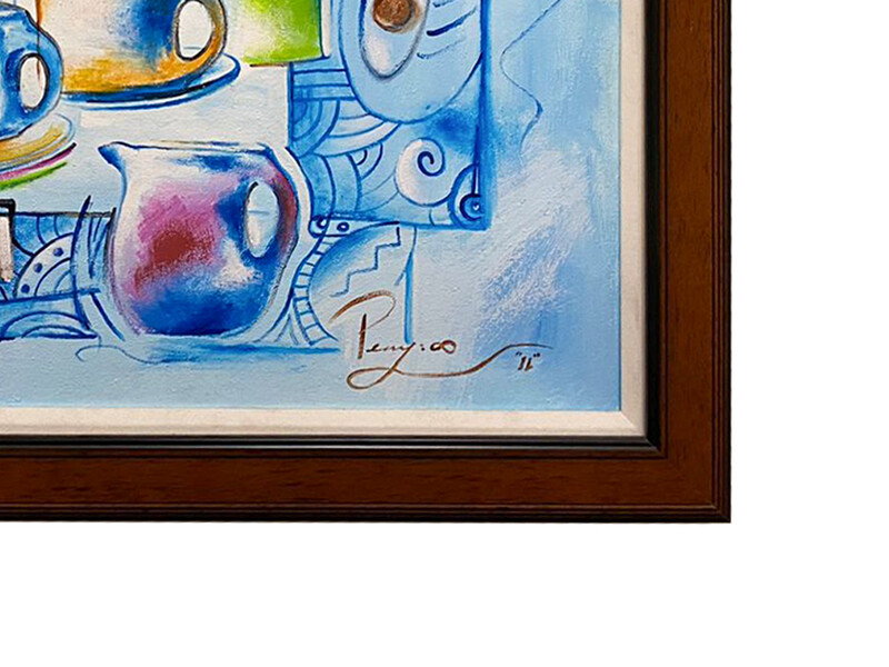 41" x 31" | Unique Painting by Perry, "Eyes on Tea Time", Framed, Acrylic on Canvas