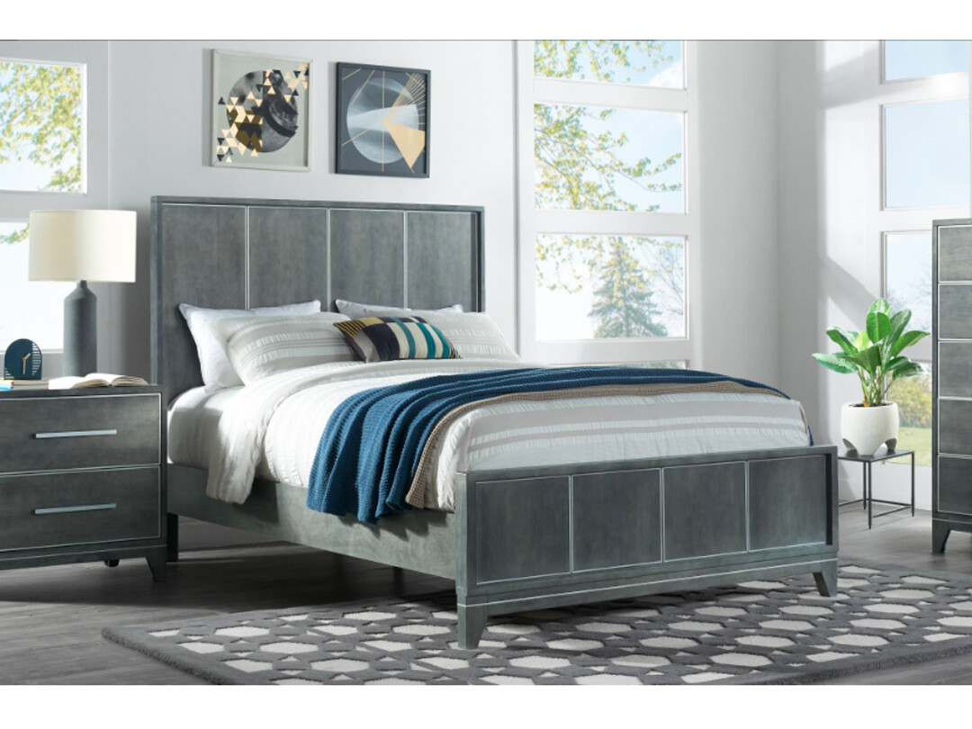 Stitched King Bed, Slate Grey