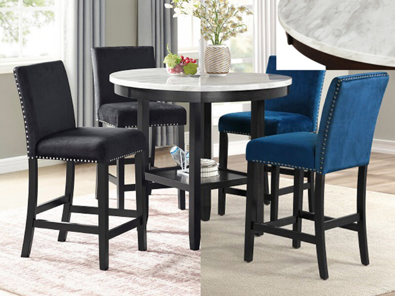 5 pc Counter Height Dining Set, Blue Upholstery
