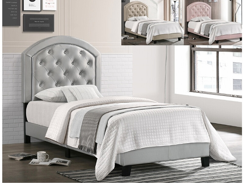 Diamond Twin Upholstered Bed, Silver