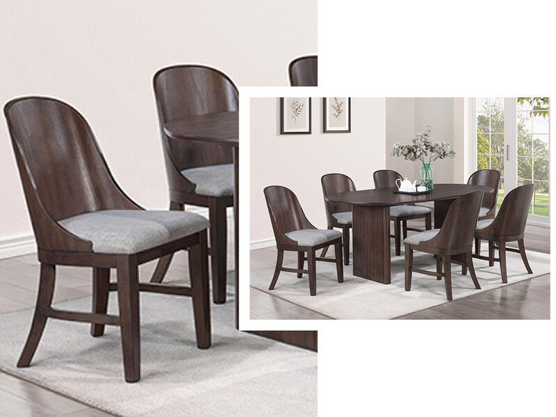 7 pc Oval Wood Dining Set, Grey Upholstery