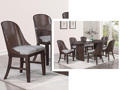 7 pc Oval Wood Dining Set, Grey Upholstery