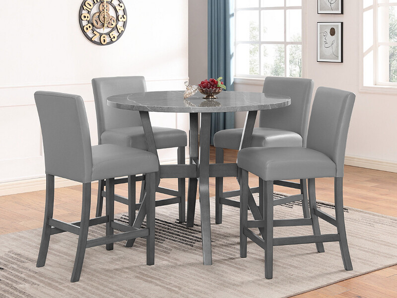 5 pc Glitter Counter Height Dining Set, Grey Upholstery