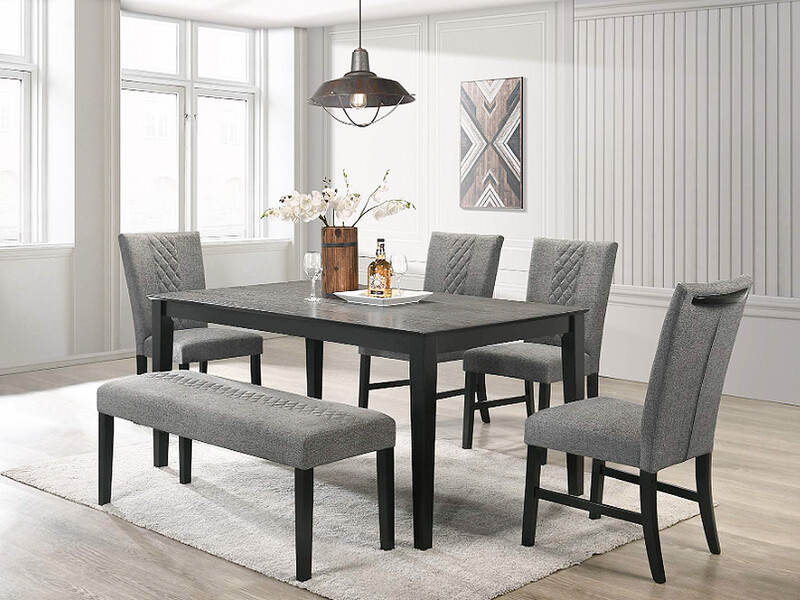 6 pc Lux Dining Room Set,  Grey Upholstered