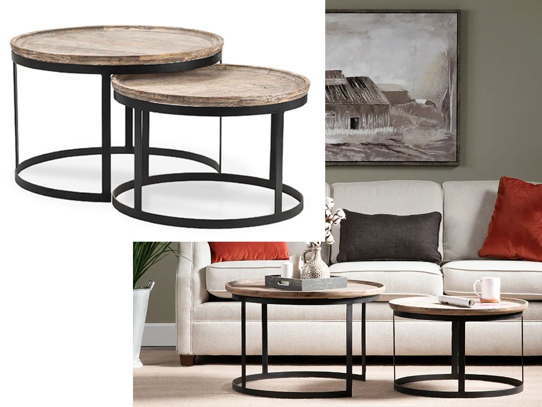 Round Rustic Wooden Nesting Cocktail/Coffee Tables