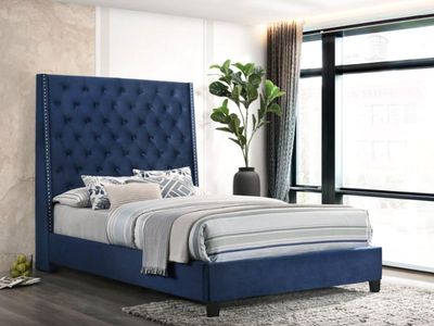 US$1,380.00, Now: US$966.00, Upholstered Tufted King  Bed, Blue