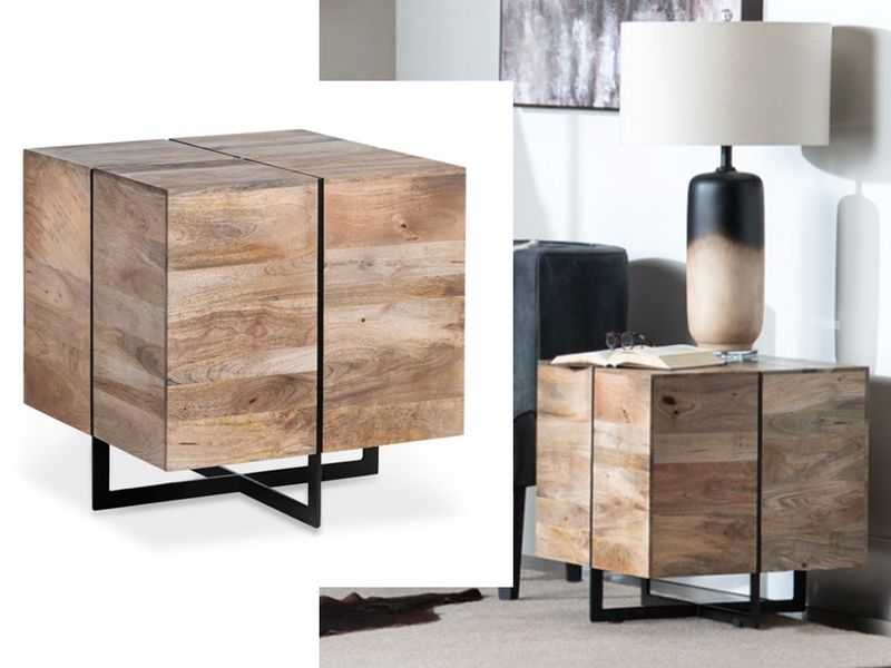 Square Wooden Block End Table