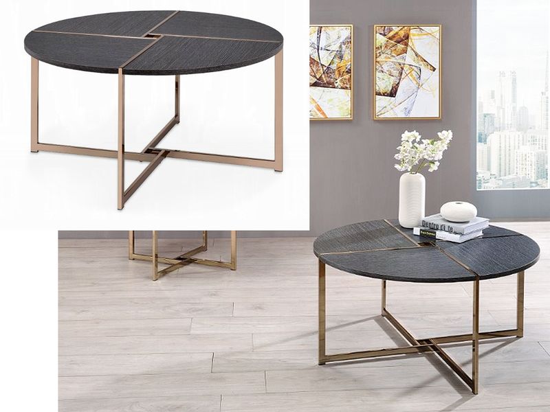 Round Black Finish Cocktail/Coffee Table, Black &amp; Gold