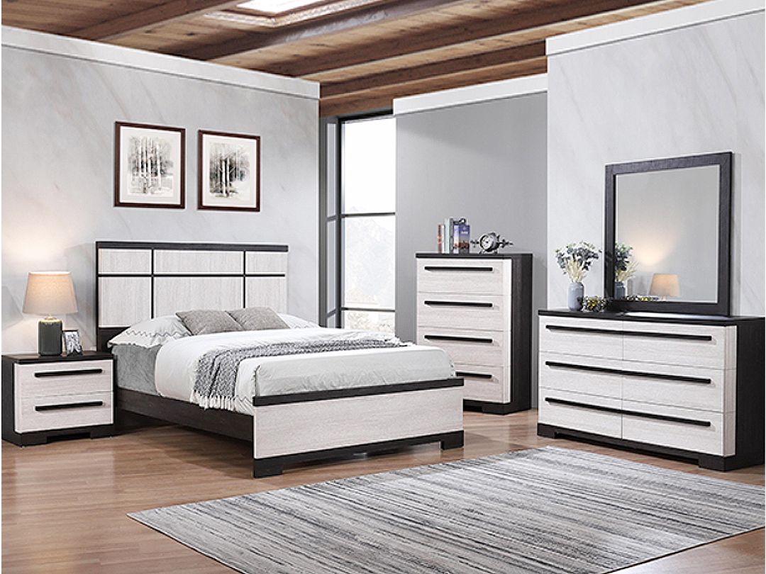 Contrast Panel Queen Bedroom Set, Black &amp; White