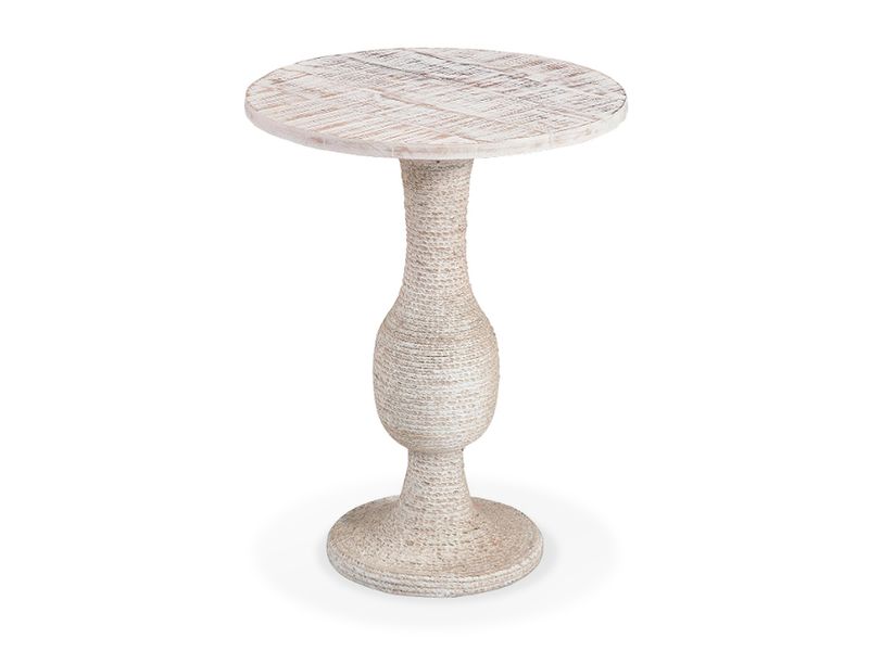 Round Whitewash Accent End Table