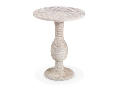 Round Whitewash Accent End Table