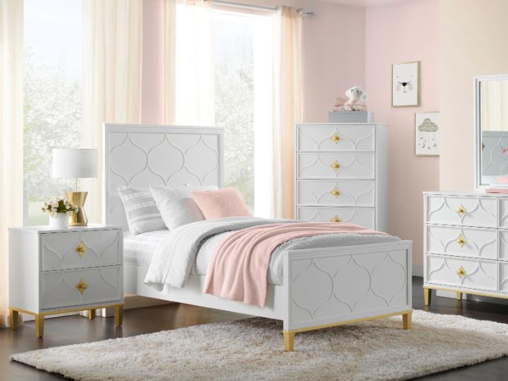 Latticework Twin Bedroom Set, White &amp; Gold