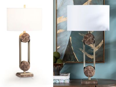 Twin Pulls Brass Marble Table Lamp