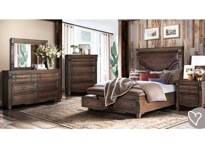 King Grand Distressed Bedroom Set, Wood