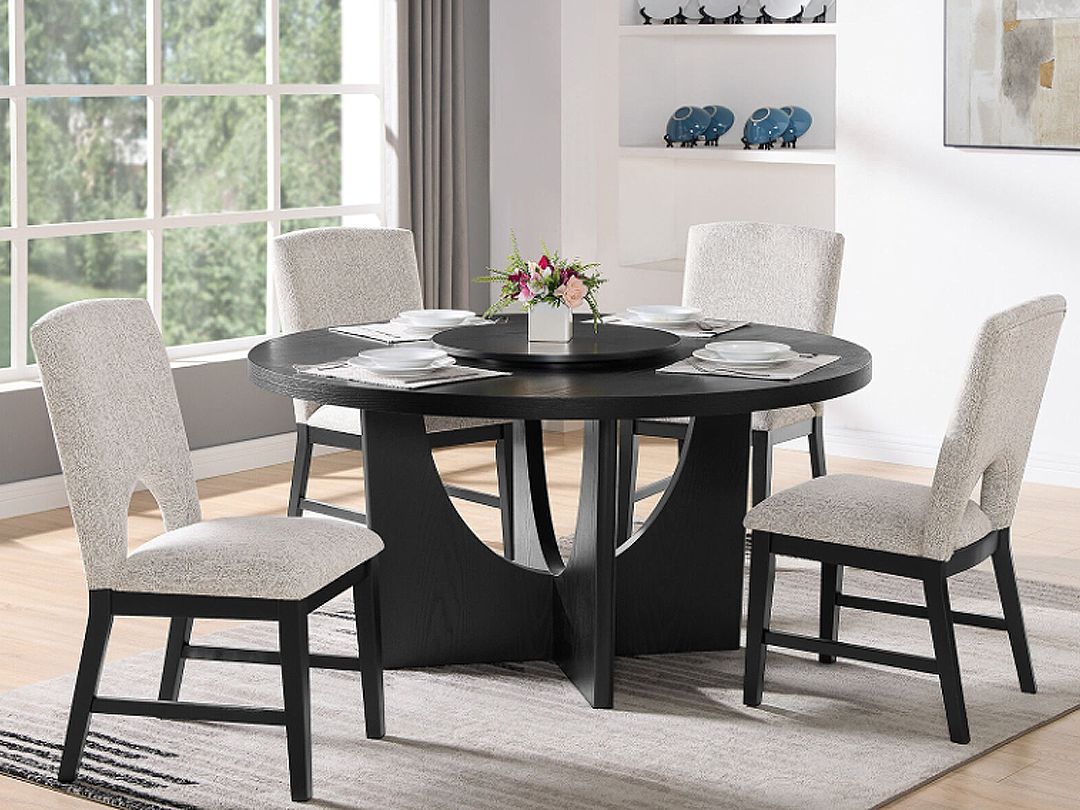 5 pc Black Round Dining Table with Lazy Susan