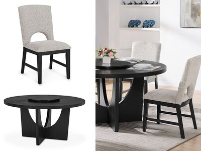5 pc Black Round Dining Table with Lazy Susan