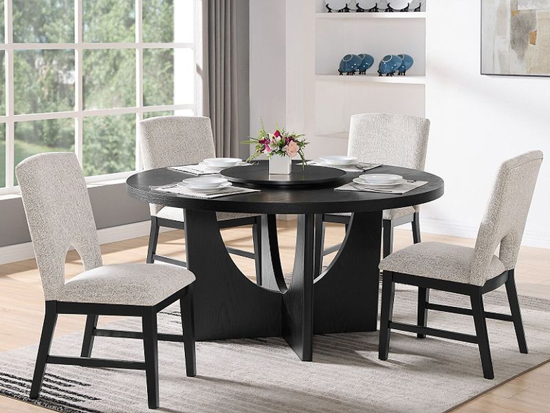 5 pc Black Round Dining Table with Lazy Susan