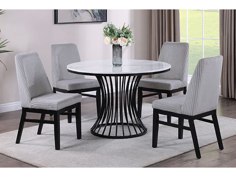 5 pc Faux Marble Round Dining Set