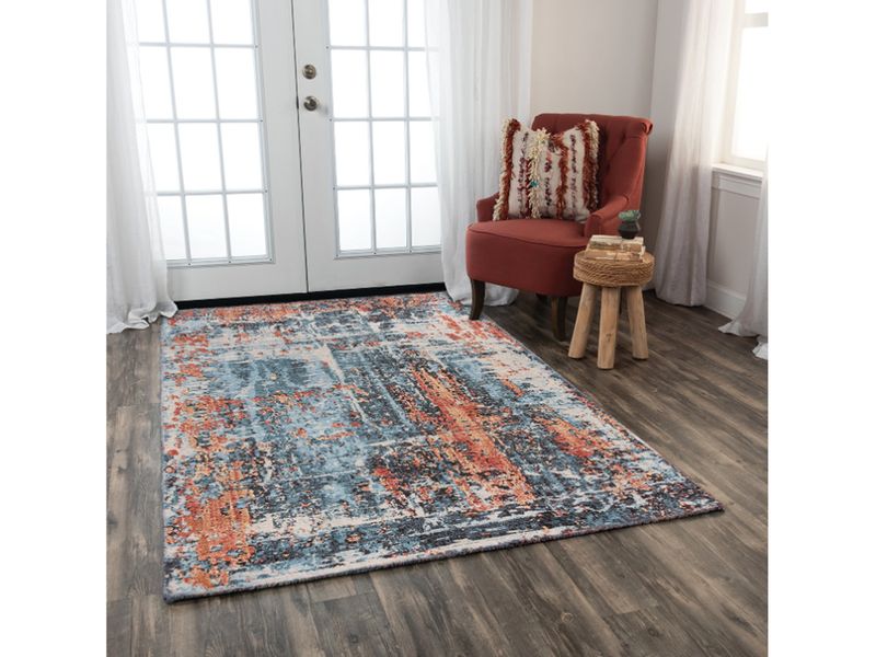Mediterranean Wool Rug, Blues, Greys, Orange