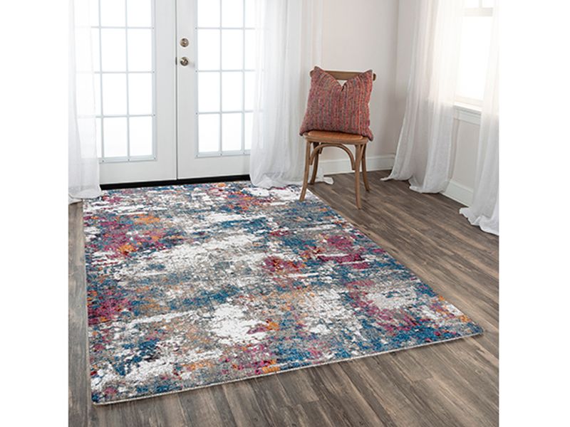 Spring Wool Rug, Grey, Blue &amp; Pink