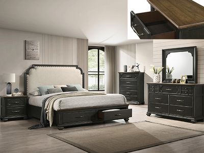 2-Drawer Sleigh Upholstered King Bed