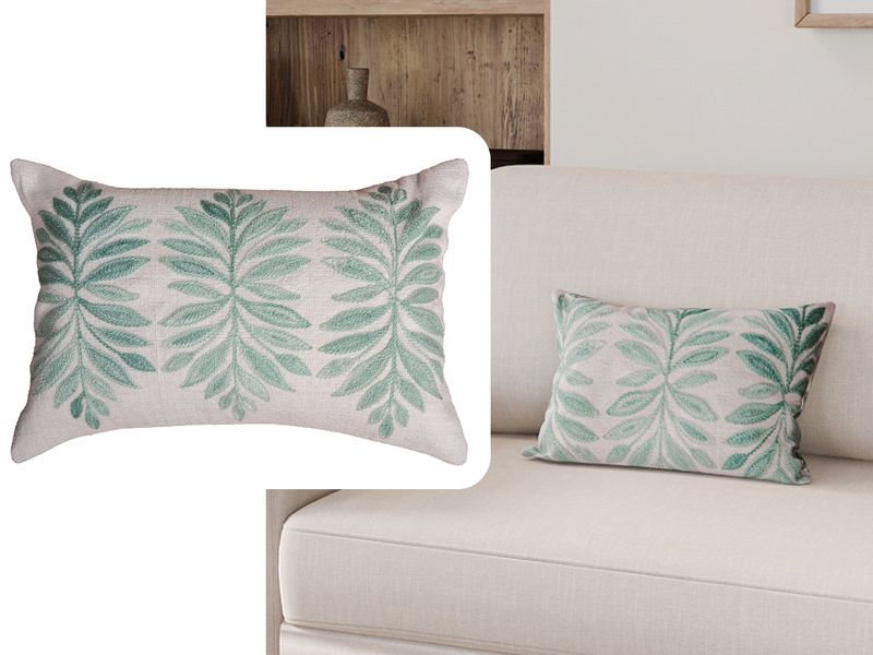 14 X 20 | Embroidery Cushion, Green, Beige