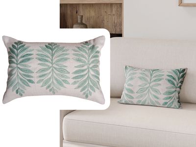 14 X 20 | Embroidery Cushion, Green, Beige