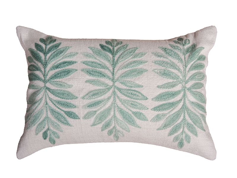 14 X 20 | Embroidery Cushion, Green, Beige