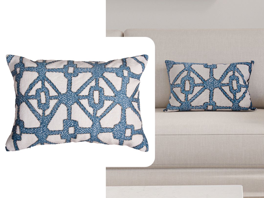 14 X 20 | Embroidery Cushion, Blue, Beige