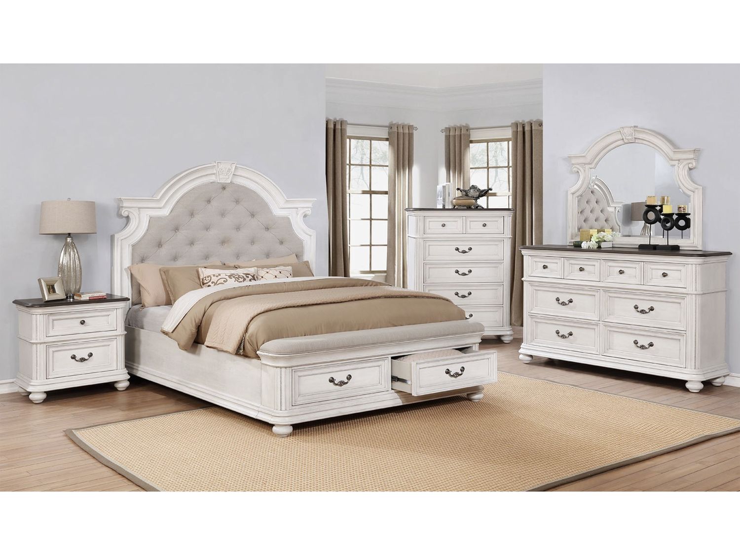 Upholstered Queen Bedroom Set, White