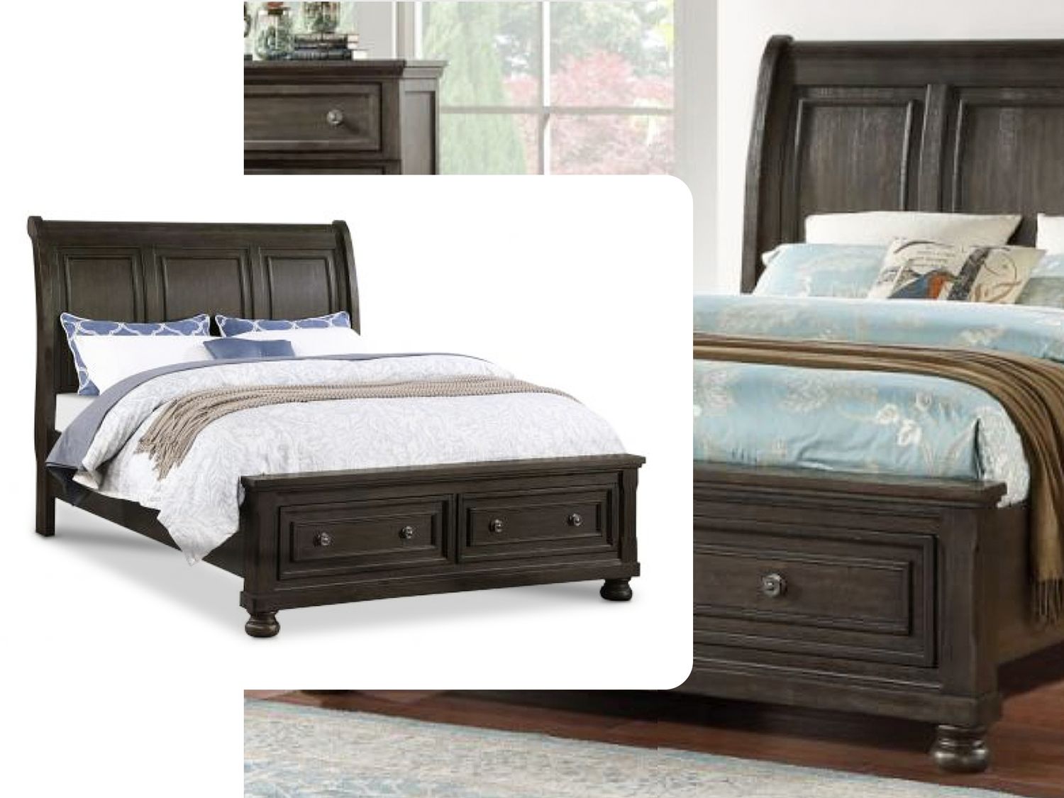 Sleigh Panel Bed Queen, Dark Finish