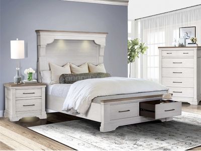Light-Bed/Nightstand Set, White