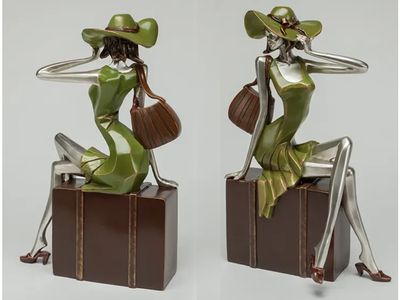Going on Holiday Sculpture, Silver, Green, Brown